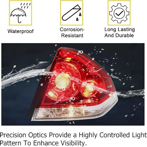 Rear Bumper Taillights Suitable Fit for 2006-2013 Chevy Impala LH+RH Replacement OE Model Red Brake Lamp with Bulb and Wiring Harness Kit in Kuwait