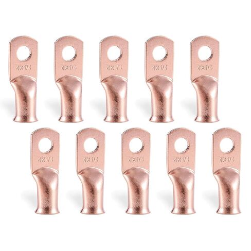 RIOCAN 10 قطع 4 AWG-1/4 بوصة (M6) أطراف حلقية 4 عروات بطارية قياس أطراف كابل البطارية عروات سلكية شديدة التحمل موصل كابل البطارية عروات نحاسية موصلات طرفية البطارية in Kuwait