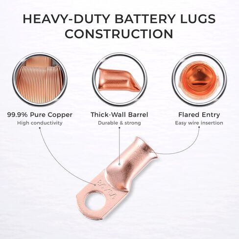 RIOCAN 10 قطع 4 AWG-1/4 بوصة (M6) أطراف حلقية 4 عروات بطارية قياس أطراف كابل البطارية عروات سلكية شديدة التحمل موصل كابل البطارية عروات نحاسية موصلات طرفية البطارية in Kuwait