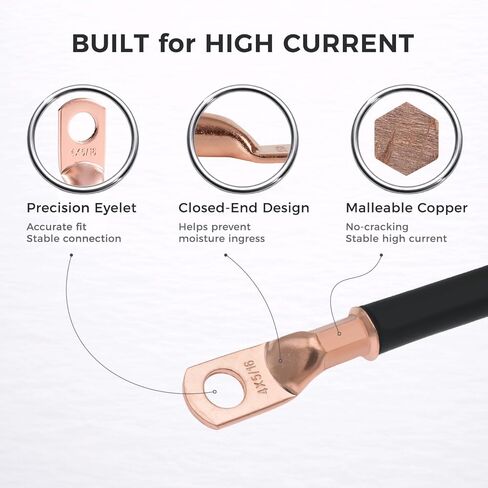 RIOCAN 10 قطع 4 AWG-1/4 بوصة (M6) أطراف حلقية 4 عروات بطارية قياس أطراف كابل البطارية عروات سلكية شديدة التحمل موصل كابل البطارية عروات نحاسية موصلات طرفية البطارية in Kuwait