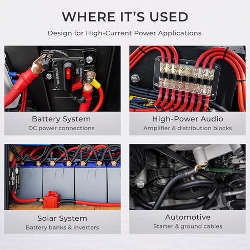 RIOCAN 10 قطع 4 AWG-1/4 بوصة (M6) أطراف حلقية 4 عروات بطارية قياس أطراف كابل البطارية عروات سلكية شديدة التحمل موصل كابل البطارية عروات نحاسية موصلات طرفية البطارية in Kuwait