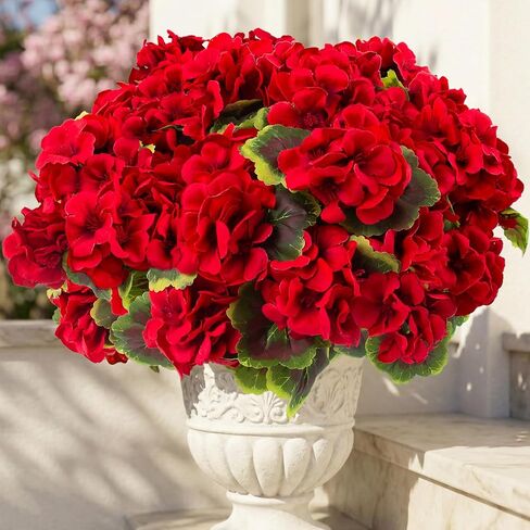 lovemoon 8 Pcs Artificial Geranium Plant Realistic Silk Flowers for Outside UV Resistant Faux Geraniums Flowers for Indoor Outdoor Home Garden Office Decoration (8, Red) in Saudi Arabia
