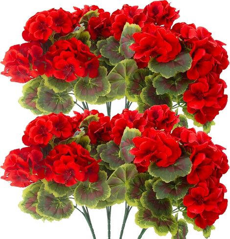 lovemoon 8 Pcs Artificial Geranium Plant Realistic Silk Flowers for Outside UV Resistant Faux Geraniums Flowers for Indoor Outdoor Home Garden Office Decoration (8, Red) in Saudi Arabia