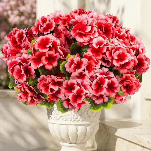 lovemoon 8 Pcs Artificial Geranium Plant Realistic Silk Flowers for Outside UV Resistant Faux Geraniums Flowers for Indoor Outdoor Home Garden Office Decoration (8, Red) in Saudi Arabia