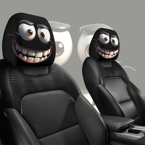 2pcs of Face Printed Car Headrest Covers, Cool and Personalized Protectors, Universally Fitting (Black) in Saudi Arabia