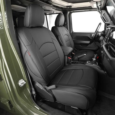 EKR Wrangler Seat Covers Custom Fit for Jeep Wrangler 2018-2026 Sport(S)/Sahara/Willys(Sport)/Rubicon,4DR,Rear Split Seat NO Armrest - Faux Leather (Black) in Saudi Arabia