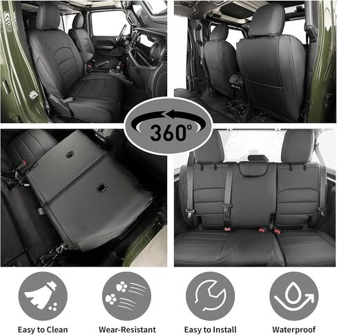 EKR Wrangler Seat Covers Custom Fit for Jeep Wrangler 2018-2026 Sport(S)/Sahara/Willys(Sport)/Rubicon,4DR,Rear Split Seat NO Armrest - Faux Leather (Black) in Saudi Arabia