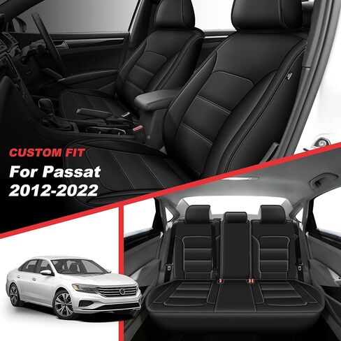 TTX LIGHTING Custom Fit Seat Covers for Volkswagen Passat 2012-2022 Waterproof Faux Leather Airbag Compatible(Black, Full Set 5 Seats) in Saudi Arabia