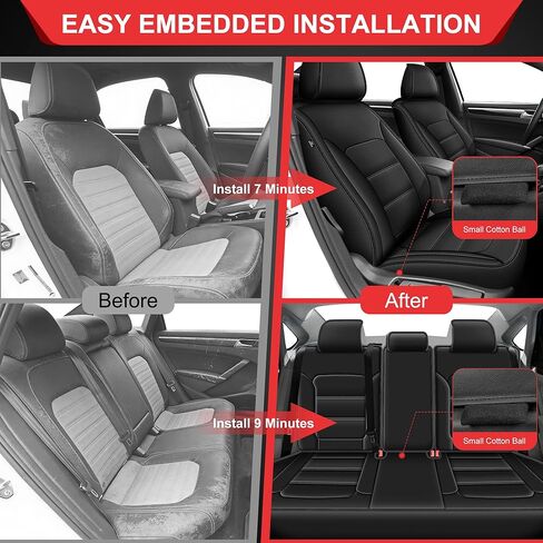 TTX LIGHTING Custom Fit Seat Covers for Volkswagen Passat 2012-2022 Waterproof Faux Leather Airbag Compatible(Black, Full Set 5 Seats) in Saudi Arabia