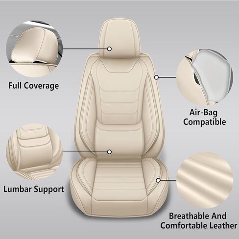 Car Seat Covers for Hyundai Elantra 2005-2025, Premium Nappa Leather Seat Cover Full Set,Waterproof & Anti-Slip Front Rear Seat Protectors(Standard Full Set/Beige) in Saudi Arabia