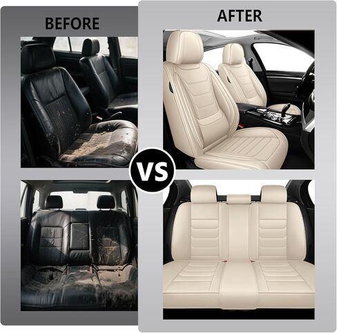 Car Seat Covers for Hyundai Elantra 2005-2025, Premium Nappa Leather Seat Cover Full Set,Waterproof & Anti-Slip Front Rear Seat Protectors(Standard Full Set/Beige) in Saudi Arabia