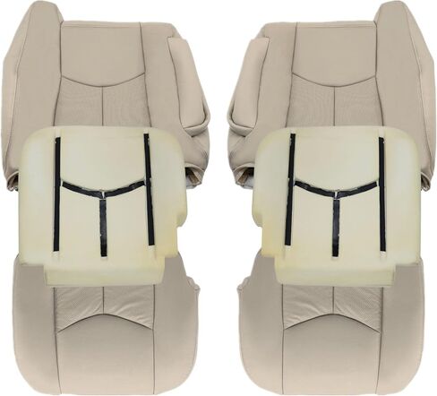 SecosAutoparts Driver and Passenger Bottom and Top Lean Back Leather Seat Covers and Two Foam Light Tan Compatible with Cadillac Escalade ESV EXT 2003 2004 2005 2006 Light Tan in Saudi Arabia