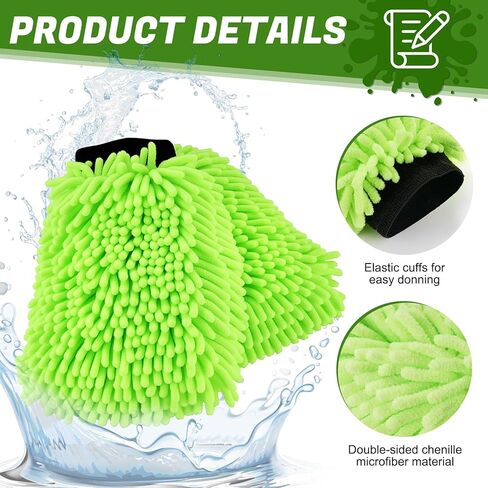 قفازات غسيل السيارات الفاخرة من الألياف الدقيقة من JUSTTOP، عبوتين من قفازات الغسيل المقاومة للخدش، قفازات فائقة النعومة من الألياف الدقيقة للسيارات والشاحنات وسيارات الدفع الرباعي والدراجات النارية (أخضر) in Kuwait