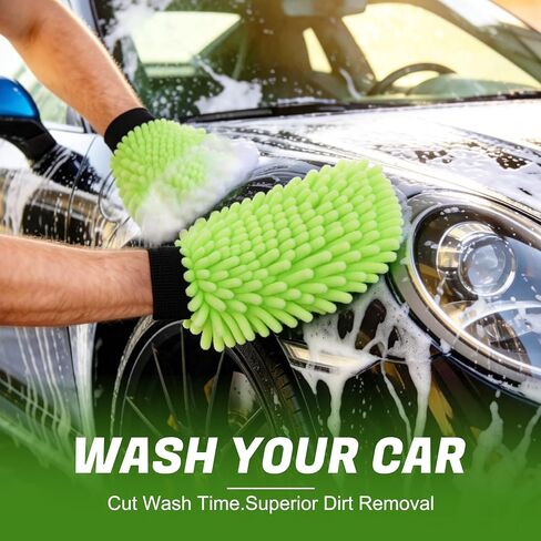 قفازات غسيل السيارات الفاخرة من الألياف الدقيقة من JUSTTOP، عبوتين من قفازات الغسيل المقاومة للخدش، قفازات فائقة النعومة من الألياف الدقيقة للسيارات والشاحنات وسيارات الدفع الرباعي والدراجات النارية (أخضر) in Kuwait