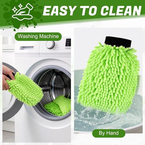 قفازات غسيل السيارات الفاخرة من الألياف الدقيقة من JUSTTOP، عبوتين من قفازات الغسيل المقاومة للخدش، قفازات فائقة النعومة من الألياف الدقيقة للسيارات والشاحنات وسيارات الدفع الرباعي والدراجات النارية (أخضر) in Kuwait