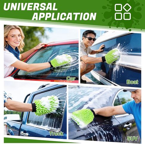 قفازات غسيل السيارات الفاخرة من الألياف الدقيقة من JUSTTOP، عبوتين من قفازات الغسيل المقاومة للخدش، قفازات فائقة النعومة من الألياف الدقيقة للسيارات والشاحنات وسيارات الدفع الرباعي والدراجات النارية (أخضر) in Kuwait