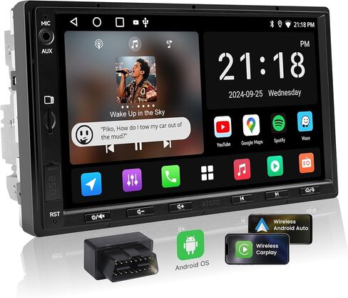 شاشة ستيريو سيارة واحدة Din - ATOTOEXCEL Wireless Carplay & Android Auto، 1 Din 5 بوصة تعمل باللمس راديو بلوتوث للسيارة GPS Navigator، FM/AM، MirrorLink، WiFi، رؤية خلفية مباشرة، F7G1A7-WE (1 Din) in Kuwait