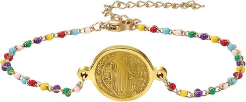 St. Benedict Medal Bracelet for Women: Stainless Steel Catholic Colorful Beaded Chain Bracelets Saint Benedict Religious Jewelry Gift in Saudi Arabia