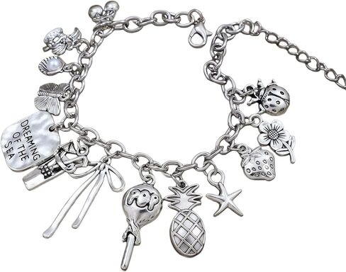 Charm Bracelets For Women Cute Y2K Beach Bracelets Silver Pineapple Lollipop Pendant Boho Vacation Ocean Jewelry in Kuwait
