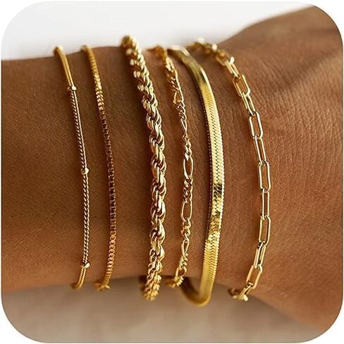 Gold Bracelets for Women-14K Real Gold Jewelry Sets for Women Stack Beaded Chain Bracelet Set, Dainty Gold Stackable Bracelet Fashion Waterproof Jewelry Gift Gold Accessories for Women in Saudi Arabia
