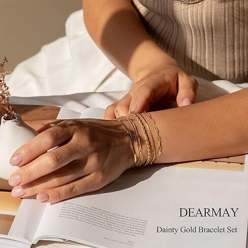 Gold Bracelets for Women-14K Real Gold Jewelry Sets for Women Stack Beaded Chain Bracelet Set, Dainty Gold Stackable Bracelet Fashion Waterproof Jewelry Gift Gold Accessories for Women in Saudi Arabia