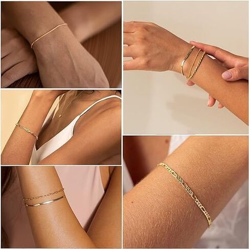Gold Bracelets for Women-14K Real Gold Jewelry Sets for Women Stack Beaded Chain Bracelet Set, Dainty Gold Stackable Bracelet Fashion Waterproof Jewelry Gift Gold Accessories for Women in Saudi Arabia