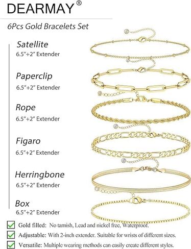 Gold Bracelets for Women-14K Real Gold Jewelry Sets for Women Stack Beaded Chain Bracelet Set, Dainty Gold Stackable Bracelet Fashion Waterproof Jewelry Gift Gold Accessories for Women in Saudi Arabia