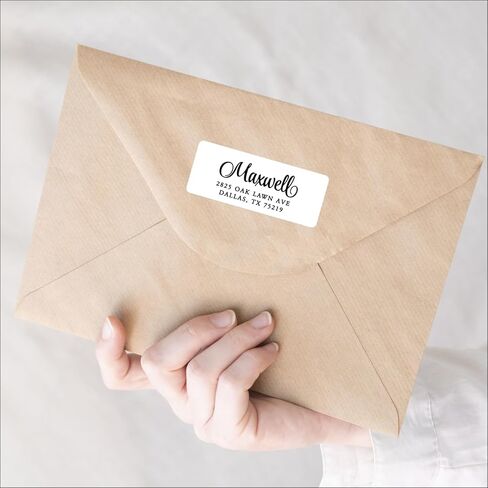 White Address Labels - Personalized Name Stickers, Custom Printed Return Mailing and Shipping Labels for Envelopes, Packages, Business, Home by PrettySweetParty (1000, Serif and Script) in Saudi Arabia
