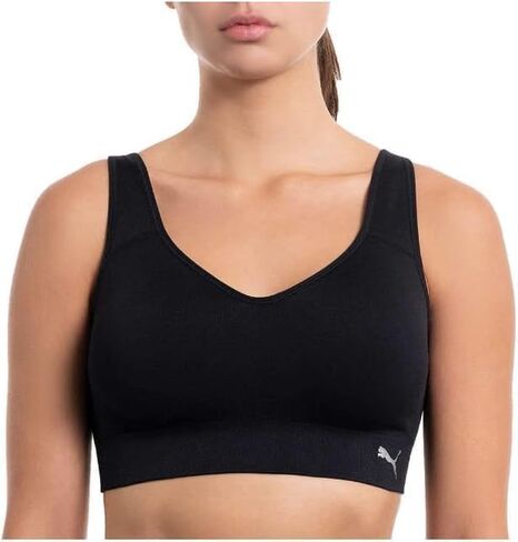 PUMA Ladies Sports Bra, Medium Impact, Convertable Back Design, Moisture Wicking, Removable Cups, 2-Pack (US, Alpha, Small, Regular, Regular, Black/White) in Saudi Arabia