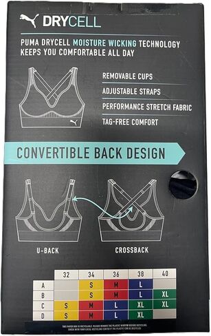 PUMA Ladies Sports Bra, Medium Impact, Convertable Back Design, Moisture Wicking, Removable Cups, 2-Pack (US, Alpha, Small, Regular, Regular, Black/White) in Saudi Arabia