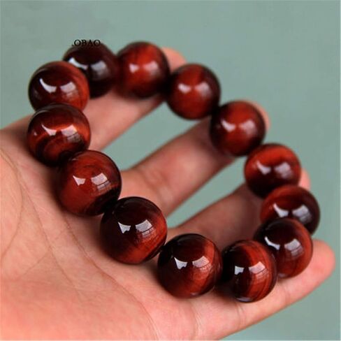 18mm Genuine Natural Red Tiger Eye Gemstone for Women Men Big Crystal Stretch Round Bead Bracelet AAAA in Saudi Arabia