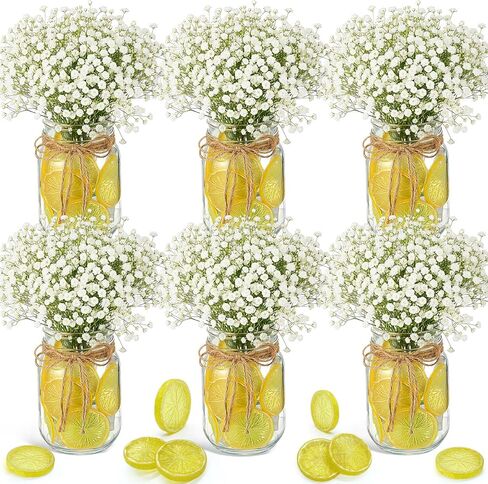 162 Pcs/6 Set Sunflower Centerpieces for Tables with Wood Box Farmhouse Babysbreath Centerpiece Vase Decor for Engagement Party Bridal Shower Centerpieces Wedding Reception Picnic Table Decor in Saudi Arabia