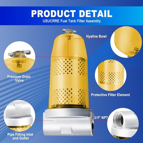 Fuel Canister 3/4" NPT Top Cap 496 Bowl Tank Replacement for Gasoline and Diesel Water Separate 30 Micron Filtration Max 25 Gpm 150 Psi Flow Replace# B10-AL Oil Filter Assembly with Wrench in Kuwait