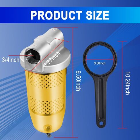 Fuel Canister 3/4" NPT Top Cap 496 Bowl Tank Replacement for Gasoline and Diesel Water Separate 30 Micron Filtration Max 25 Gpm 150 Psi Flow Replace# B10-AL Oil Filter Assembly with Wrench in Kuwait