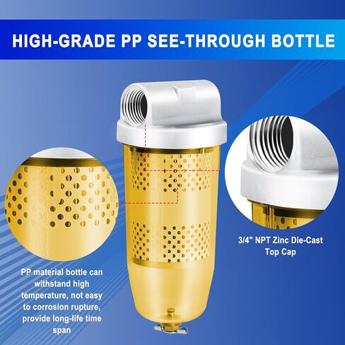 Fuel Canister 3/4" NPT Top Cap 496 Bowl Tank Replacement for Gasoline and Diesel Water Separate 30 Micron Filtration Max 25 Gpm 150 Psi Flow Replace# B10-AL Oil Filter Assembly with Wrench in Kuwait