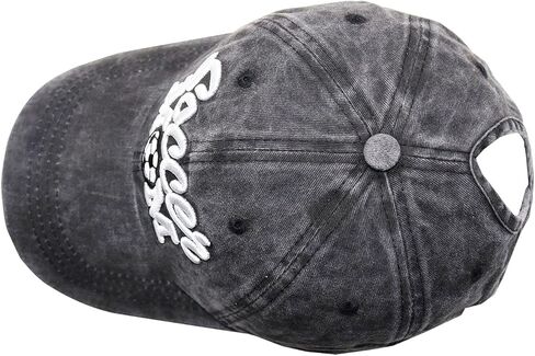 Soccer Mom Ponytail Baseball Cap Messy Bun Vintage Washed Distressed Twill Plain Hat for Women (Soccer Mom 3D Black, One Size) in Saudi Arabia