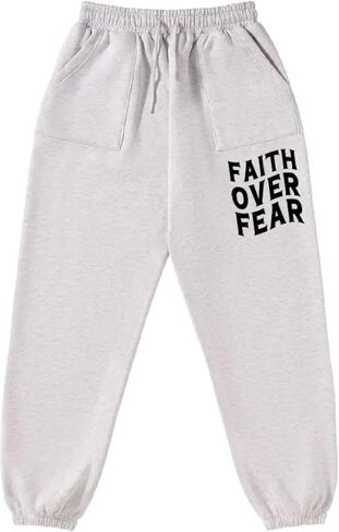 Fleece Sweatpants for Mens Women Winter Lined Graphic Pants Faith Over Fear in Kuwait