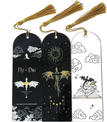 3PCS Fourth Wing Dragon Bookmark Set - Fantasy Dragon Acrylic Bookmarks for 4th Wing Novel Fans Women, Retired, Nurses, Librarians, Tasseled Book Accessories, Page Readers (3Pcs-New) in Kuwait