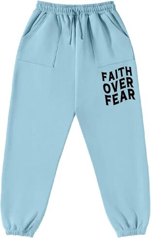 Fleece Sweatpants for Mens Women Winter Lined Graphic Pants Faith Over Fear in Saudi Arabia