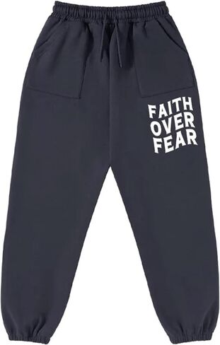 Fleece Sweatpants for Mens Women Winter Lined Graphic Pants Faith Over Fear in Saudi Arabia