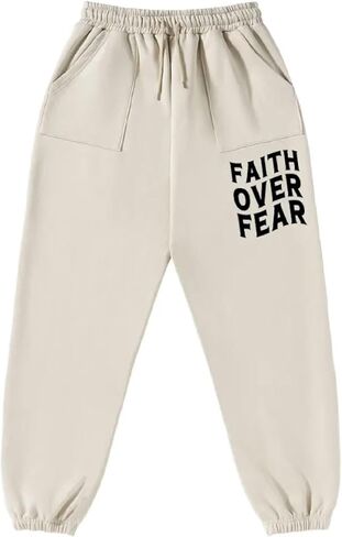 Fleece Sweatpants for Mens Women Winter Lined Graphic Pants Faith Over Fear in Saudi Arabia