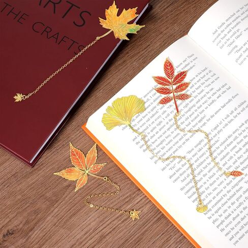 4 PCS Fall Bookmark, Metal Fall Book Marks for Reading Women, Plant Gifts Gold Fallen Leaves Plant Book Marks with Chain for Books Lovers Readers Writers Women Men in Kuwait