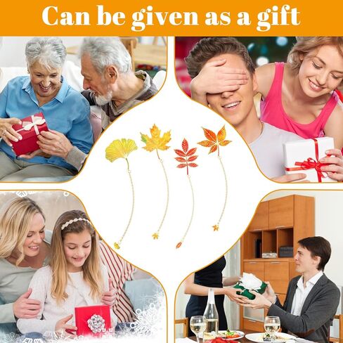 4 PCS Fall Bookmark, Metal Fall Book Marks for Reading Women, Plant Gifts Gold Fallen Leaves Plant Book Marks with Chain for Books Lovers Readers Writers Women Men in Kuwait