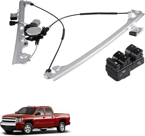 Front Left Driver Side Power Window Regulator with Motor & Power Master Window Switch Compatible for 2007-2013 Chevy Silverado/GMC Sierra 1500 2500HD 3500HD, Replace 741-442 & 20945129 in Saudi Arabia