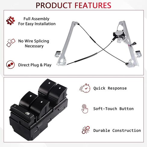 Front Left Driver Side Power Window Regulator with Motor & Power Master Window Switch Compatible for 2007-2013 Chevy Silverado/GMC Sierra 1500 2500HD 3500HD, Replace 741-442 & 20945129 in Saudi Arabia