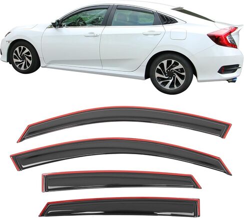IKON MOTORSPORTS in Channel Window Visors Compatible with 2016-2021 Honda Civic Sedan 4-Door, Slim Style Acrylic Smoke Rain Guards, Side Window Wind Deflectors 4PCS in Saudi Arabia