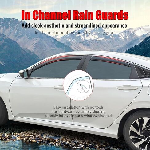 IKON MOTORSPORTS in Channel Window Visors Compatible with 2016-2021 Honda Civic Sedan 4-Door, Slim Style Acrylic Smoke Rain Guards, Side Window Wind Deflectors 4PCS in Saudi Arabia