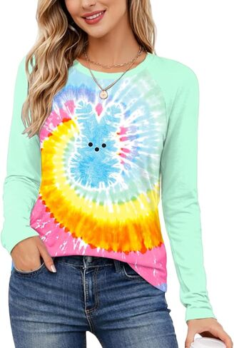 المرأة عيد الفصح قمصان طويلة الأكمام أرنب طباعة البلوز عارضة in Kuwait