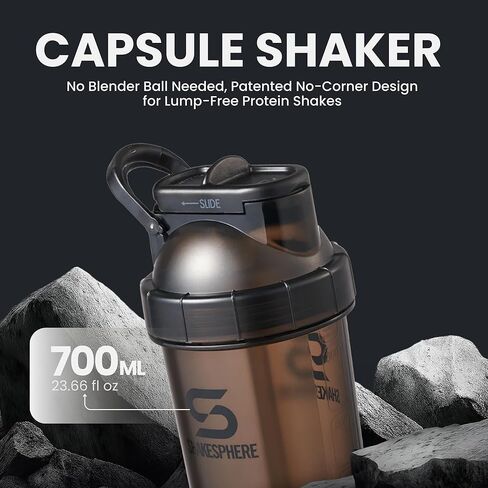 SHAKESPHERE Tumbler Tritan Protein Shaker Bottle and Smoothie Cup, 24 oz - Bladeless Blender Cup Purees Raw Fruit with No Blending Ball - Powder Mixer Shake Mixer for Pre Workout Gym (Clear Black) in Saudi Arabia