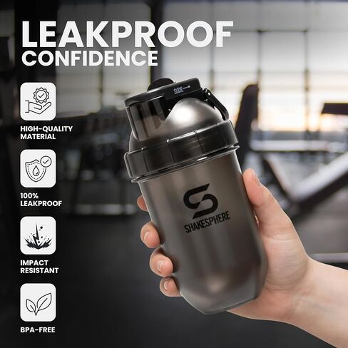 SHAKESPHERE Tumbler Tritan Protein Shaker Bottle and Smoothie Cup, 24 oz - Bladeless Blender Cup Purees Raw Fruit with No Blending Ball - Powder Mixer Shake Mixer for Pre Workout Gym (Clear Black) in Saudi Arabia